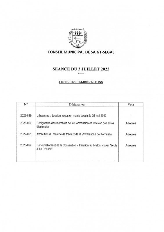 Délibérations du Conseil Municipal du  3  juillet